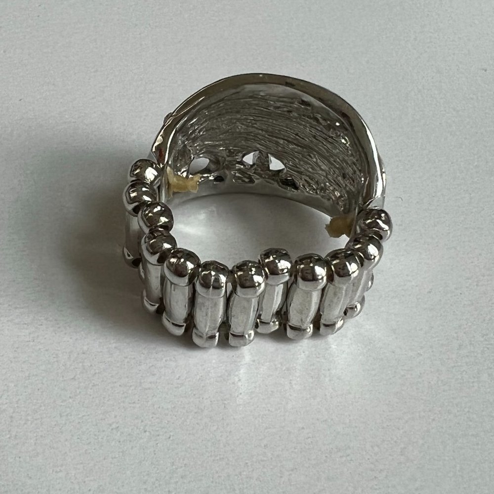 Silver Enamel Adjustable Statement Ring - image 2